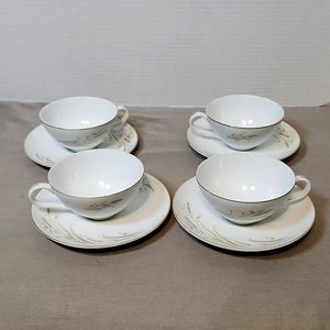 Set of 4 Fine China of Japan Golden Harvest Cup and Saucer Sets